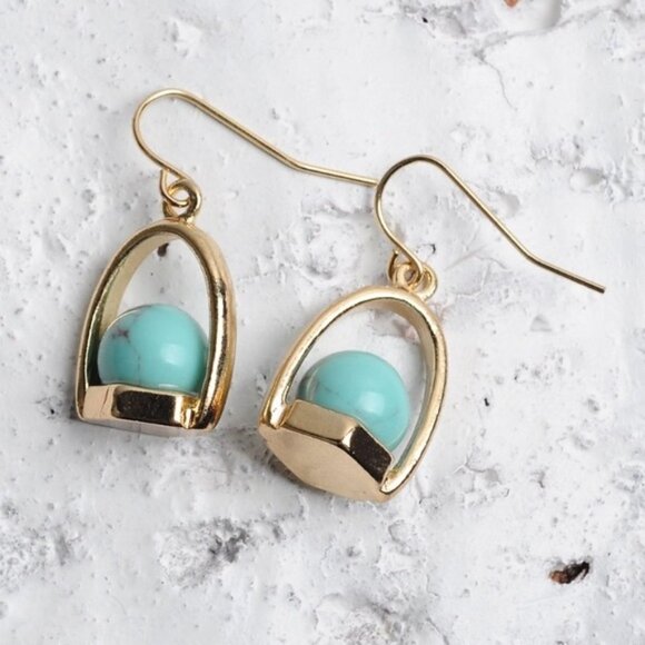 Turquoise ball drop earrings NWOT - Picture 2 of 2